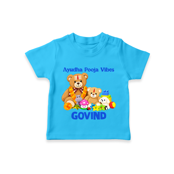 Ayudha Puja Teddy Blessings T Shirt - SKY BLUE - 0-5 Months Old (Chest 17")