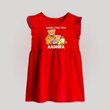 Ayudha Puja Teddy Blessings Baby Frock - RED - 0 - 3 Months Old (Chest 17")