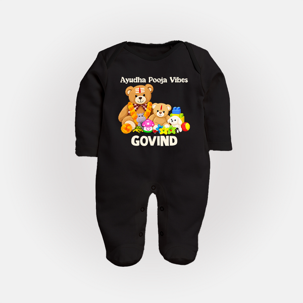 Ayudha Puja Teddy Blessings Full Body Suit - BLACK - New Born (Chest 7.5")