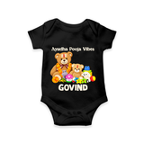 Ayudha Puja Teddy Blessings Romper - BLACK - New Born (Chest 14")