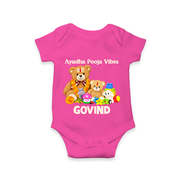 Ayudha Puja Teddy Blessings Romper - HOT PINK - New Born (Chest 14")