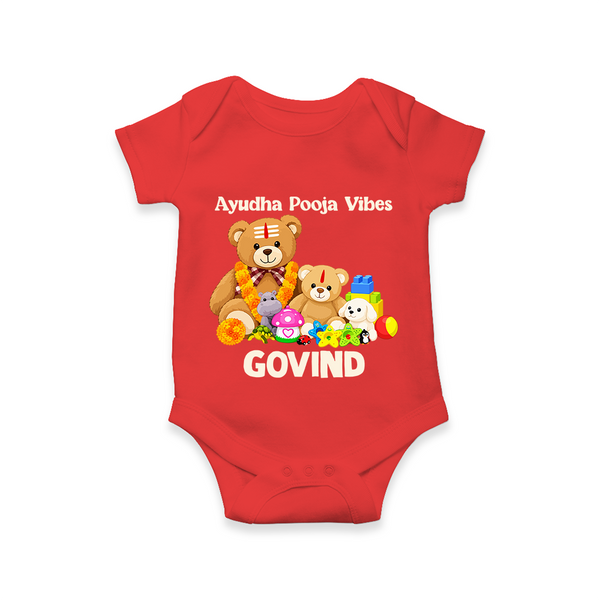 Ayudha Puja Teddy Blessings Romper - RED - New Born (Chest 14")