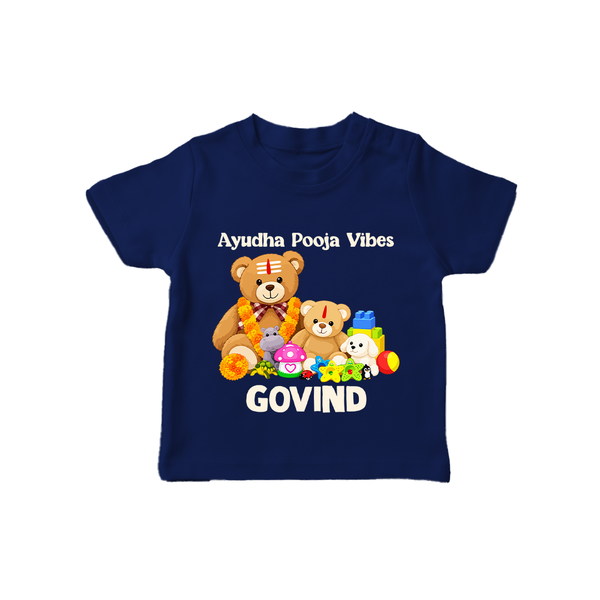Ayudha Puja Teddy Blessings T Shirt - NAVY BLUE - 0-5 Months Old (Chest 17")