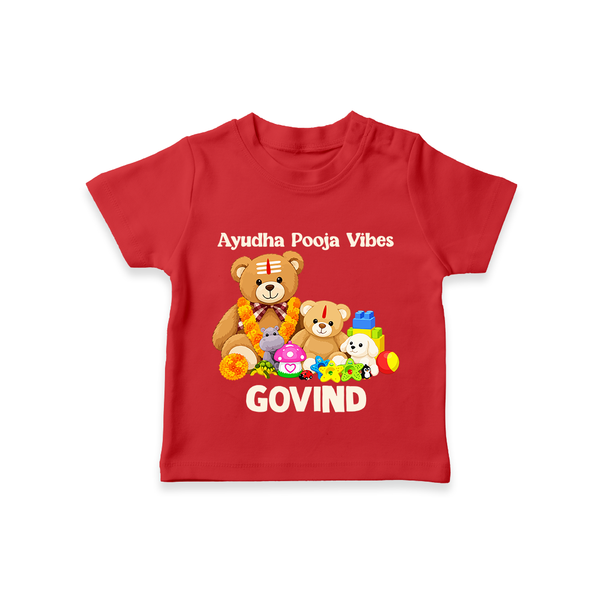 Ayudha Puja Teddy Blessings T Shirt - RED - 0-5 Months Old (Chest 17")