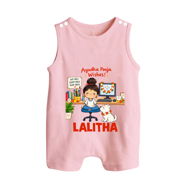 Ayudha Puja Little Creator Button Romper - BABY PINK - New Born (Chest 18")