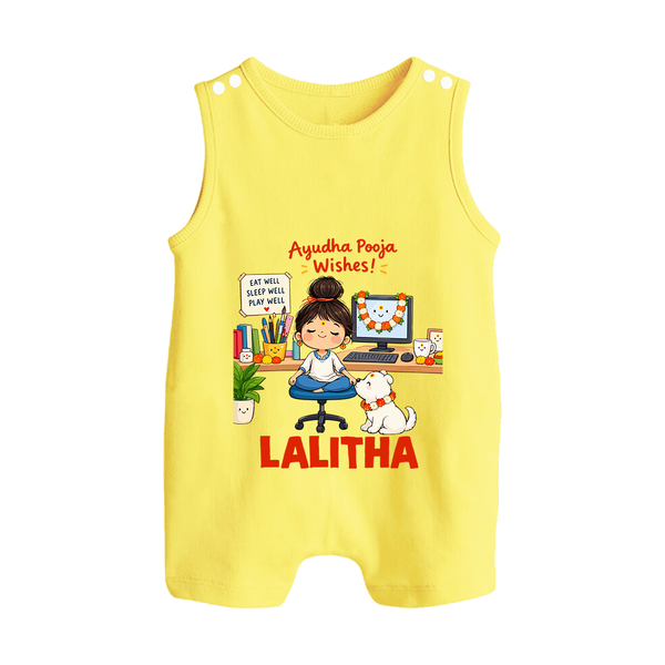 Ayudha Puja Little Creator Button Romper - PASTEL YELLOW - New Born (Chest 18")