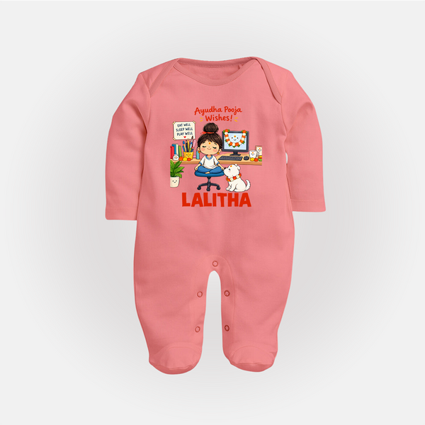 Ayudha Puja Little Creator Full Body Suit - PEACH - New Born (Chest 7.5")