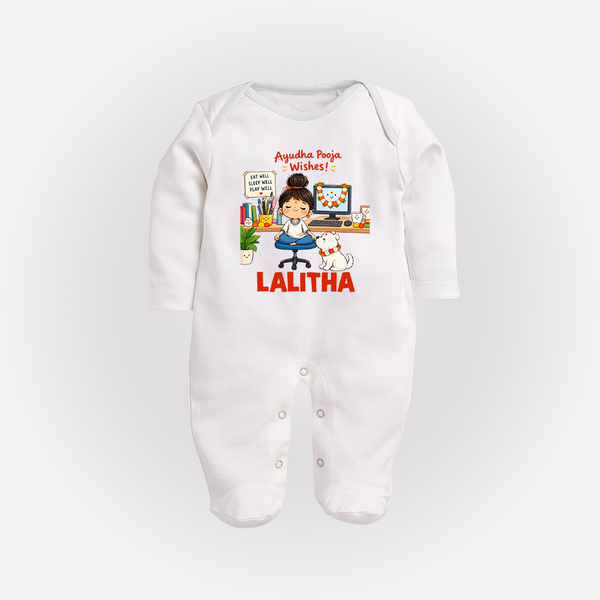 Ayudha Puja Little Creator Full Body Suit - WHITE - New Born (Chest 7.5")