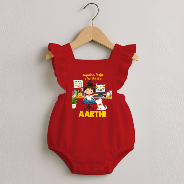 Ayudha Puja Little Creator Romper Frock - RED - 0 - 3 Months Old (Chest 19")