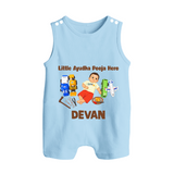 Little Ayudha Puja Hero Button Romper - BABY BLUE - New Born (Chest 18")