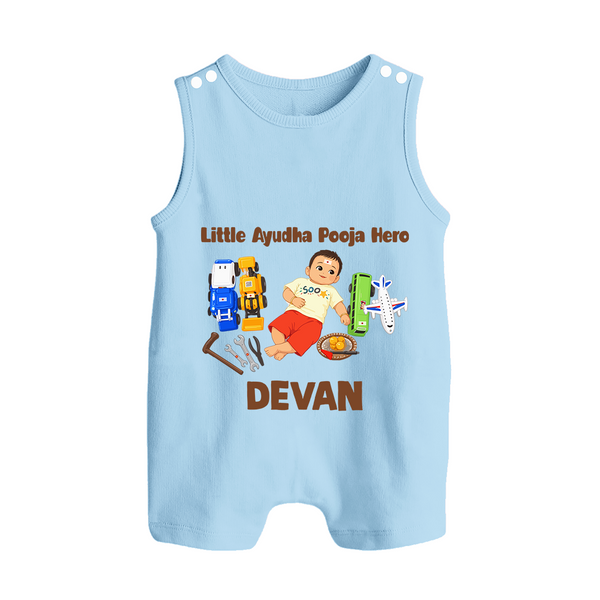 Little Ayudha Puja Hero Button Romper - BABY BLUE - New Born (Chest 18")