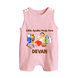 Little Ayudha Puja Hero Button Romper - BABY PINK - New Born (Chest 18")