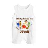 Little Ayudha Puja Hero Button Romper - WHITE - New Born (Chest 18")