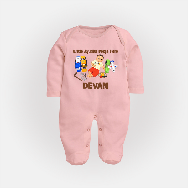 Little Ayudha Puja Hero Full Body Suit - BABY PINK - New Born (Chest 7.5")