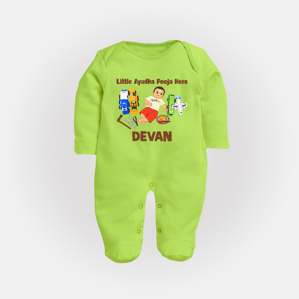 Little Ayudha Puja Hero Full Body Suit - LIME GREEN - New Born (Chest 7.5")