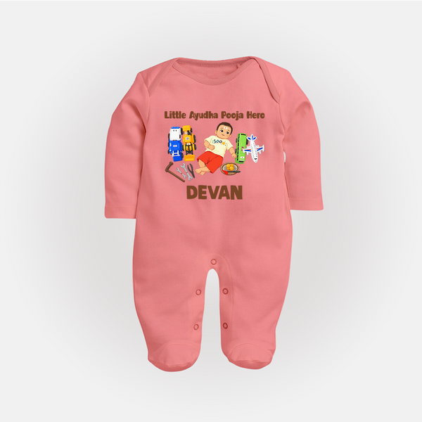 Little Ayudha Puja Hero Full Body Suit - PEACH - New Born (Chest 7.5")
