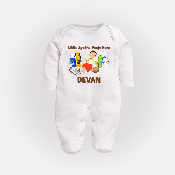 Little Ayudha Puja Hero Full Body Suit - WHITE - New Born (Chest 7.5")