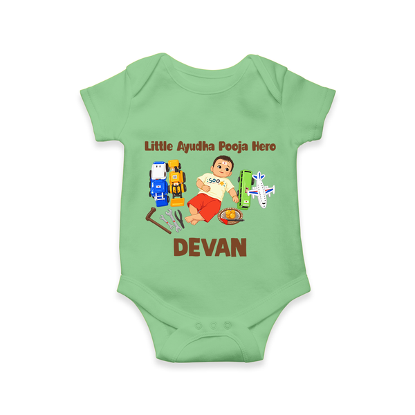 Little Ayudha Puja Hero Romper - GREEN - New Born (Chest 14")