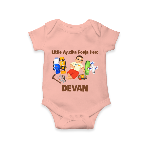 Little Ayudha Puja Hero Romper - PEACH - New Born (Chest 14")