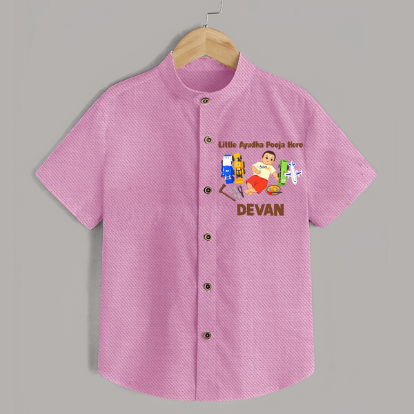 Little Ayudha Puja Hero  Shirt - BABY PINK - 0 - 6 Months Old (Chest 23")