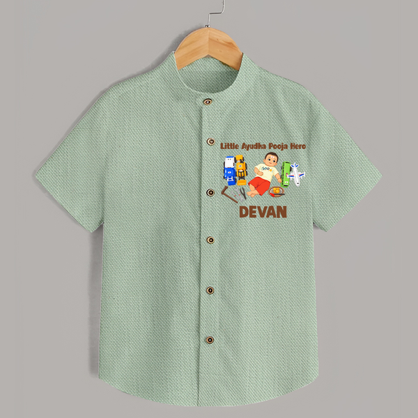 Little Ayudha Puja Hero  Shirt - MINT GREEN - 0 - 6 Months Old (Chest 23")