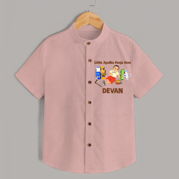 Little Ayudha Puja Hero  Shirt - PEACH - 0 - 6 Months Old (Chest 23")