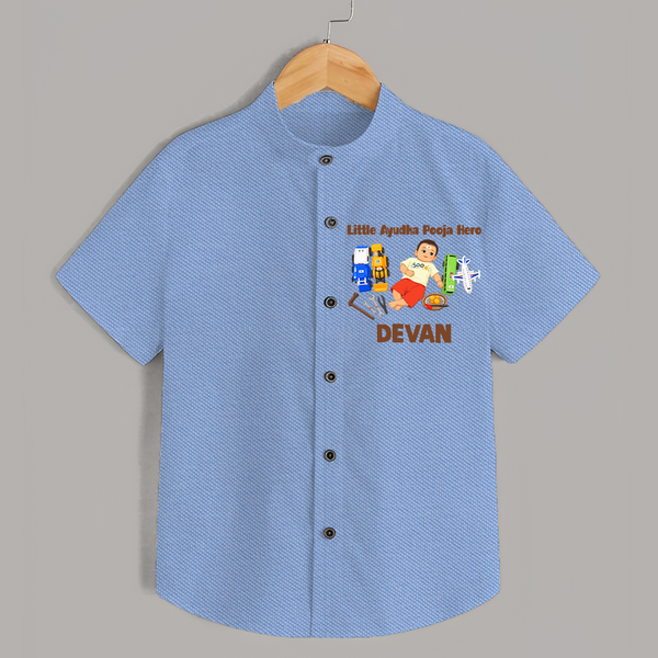 Little Ayudha Puja Hero  Shirt - SKY BLUE - 0 - 6 Months Old (Chest 23")