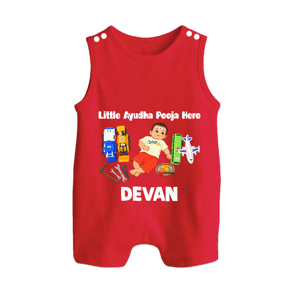 Little Ayudha Puja Hero Button Romper - RED - New Born (Chest 18")