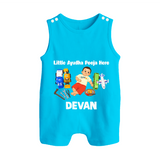 Little Ayudha Puja Hero Button Romper - SKY BLUE - New Born (Chest 18")