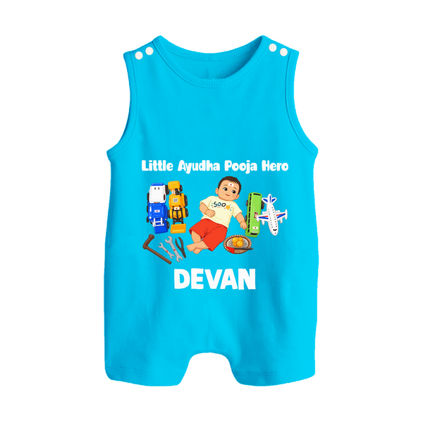 Little Ayudha Puja Hero Button Romper - SKY BLUE - New Born (Chest 18")