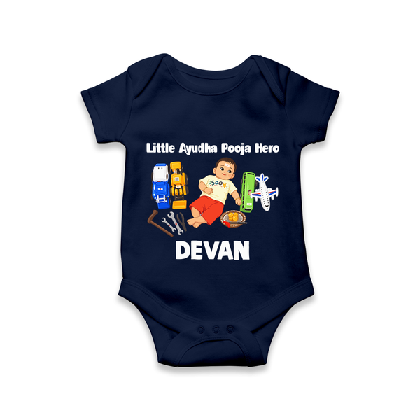 Little Ayudha Puja Hero Romper - NAVY BLUE - New Born (Chest 14")