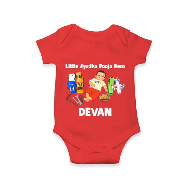 Little Ayudha Puja Hero Romper - RED - New Born (Chest 14")