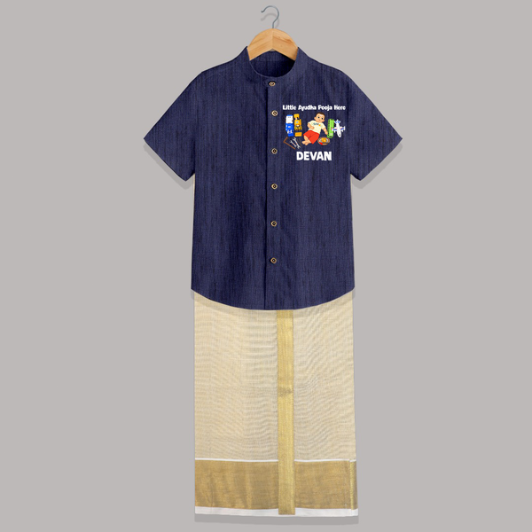 Little Ayudha Puja Hero Shirt and Dhoti - DARK BLUE - 0 - 6 Months Old (Chest-23") (Dhoti length-14")