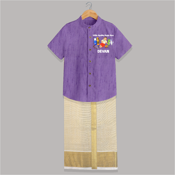 Little Ayudha Puja Hero Shirt and Dhoti - ROYAL PURPLE - 0 - 6 Months Old (Chest-23") (Dhoti length-14")