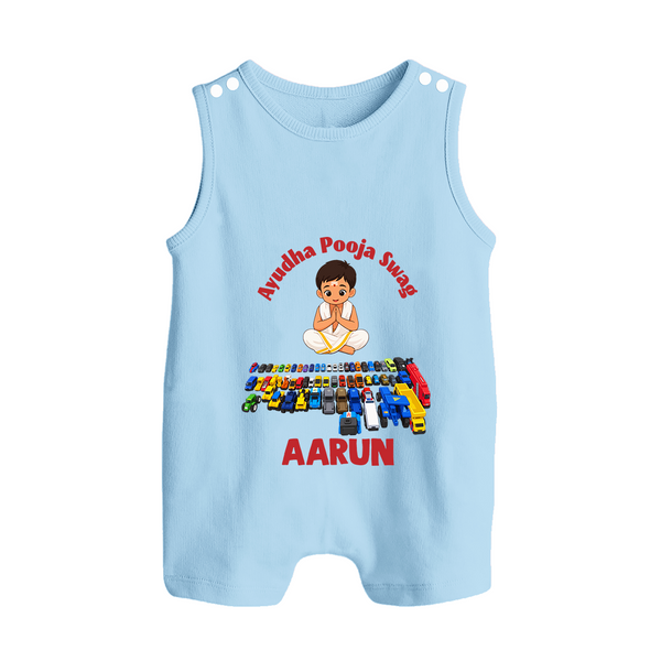 Ayudha Puja Mini Racer Button Romper - BABY BLUE - New Born (Chest 18")