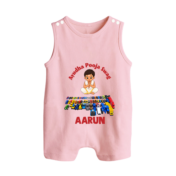Ayudha Puja Mini Racer Button Romper - BABY PINK - New Born (Chest 18")
