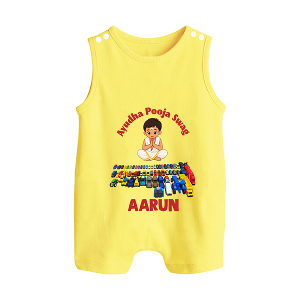 Ayudha Puja Mini Racer Button Romper - PASTEL YELLOW - New Born (Chest 18")