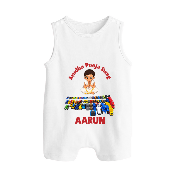 Ayudha Puja Mini Racer Button Romper - WHITE - New Born (Chest 18")