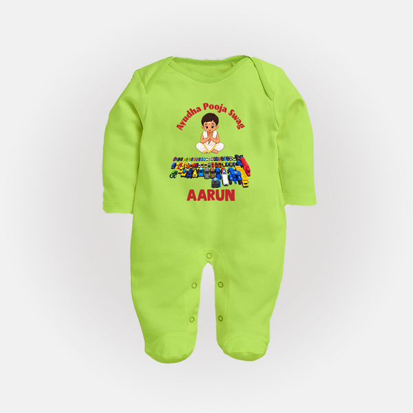 Ayudha Puja Mini Racer Full Body Suit - LIME GREEN - New Born (Chest 7.5")
