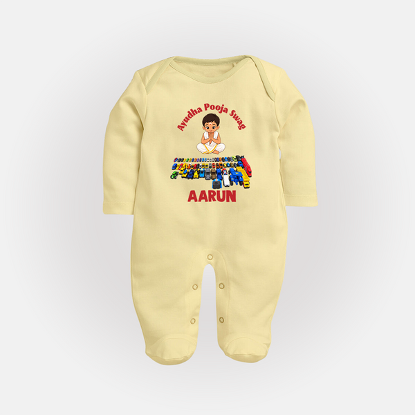 Ayudha Puja Mini Racer Full Body Suit - PASTEL YELLOW - New Born (Chest 7.5")