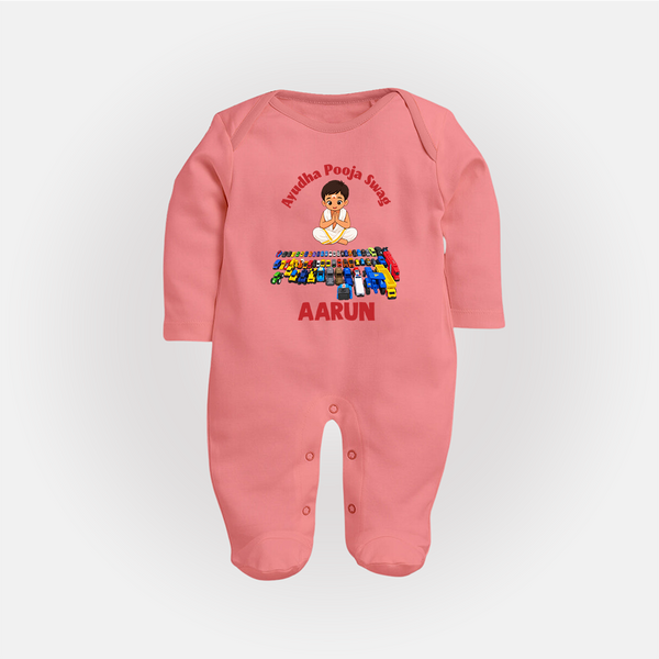 Ayudha Puja Mini Racer Full Body Suit - PEACH - New Born (Chest 7.5")