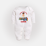 Ayudha Puja Mini Racer Full Body Suit - WHITE - New Born (Chest 7.5")