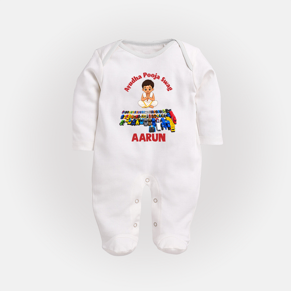 Ayudha Puja Mini Racer Full Body Suit - WHITE - New Born (Chest 7.5")