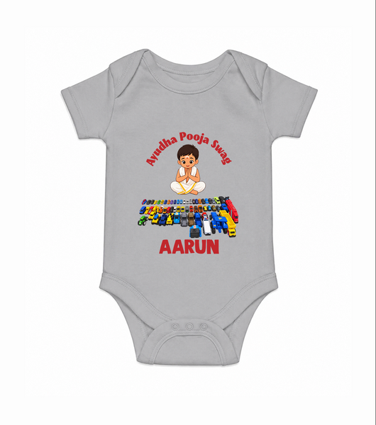 Ayudha Puja Mini Racer Romper - GREY - New Born (Chest 14")