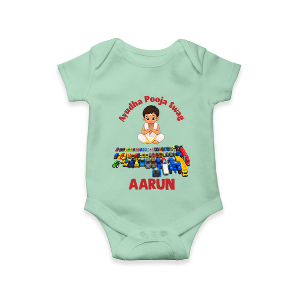 Ayudha Puja Mini Racer Romper - MINT GREEN - New Born (Chest 14")