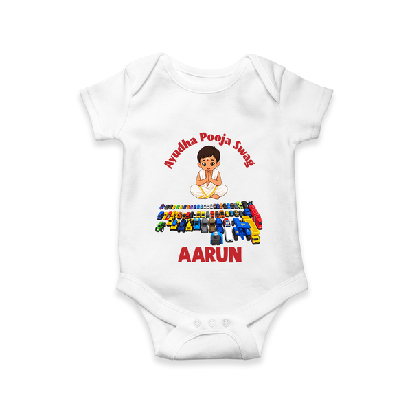 Ayudha Puja Mini Racer Romper - WHITE - New Born (Chest 14")