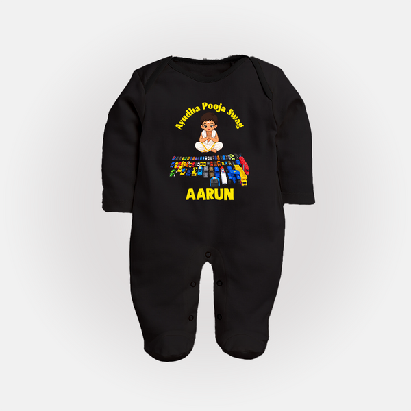 Ayudha Puja Mini Racer Full Body Suit - BLACK - New Born (Chest 7.5")