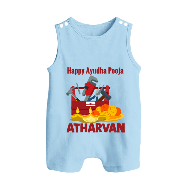 Ayudha Puja Tool Master Button Romper - BABY BLUE - New Born (Chest 18")