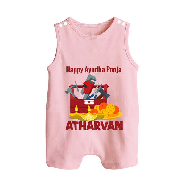 Ayudha Puja Tool Master Button Romper - BABY PINK - New Born (Chest 18")