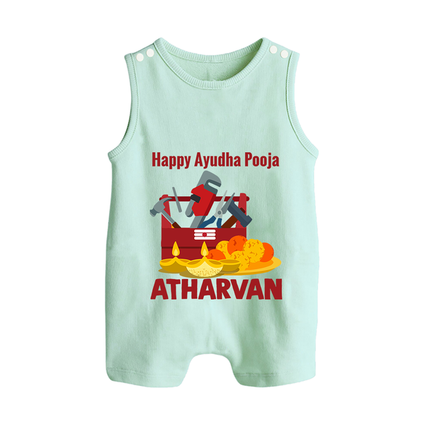 Ayudha Puja Tool Master Button Romper - MINT GREEN - New Born (Chest 18")